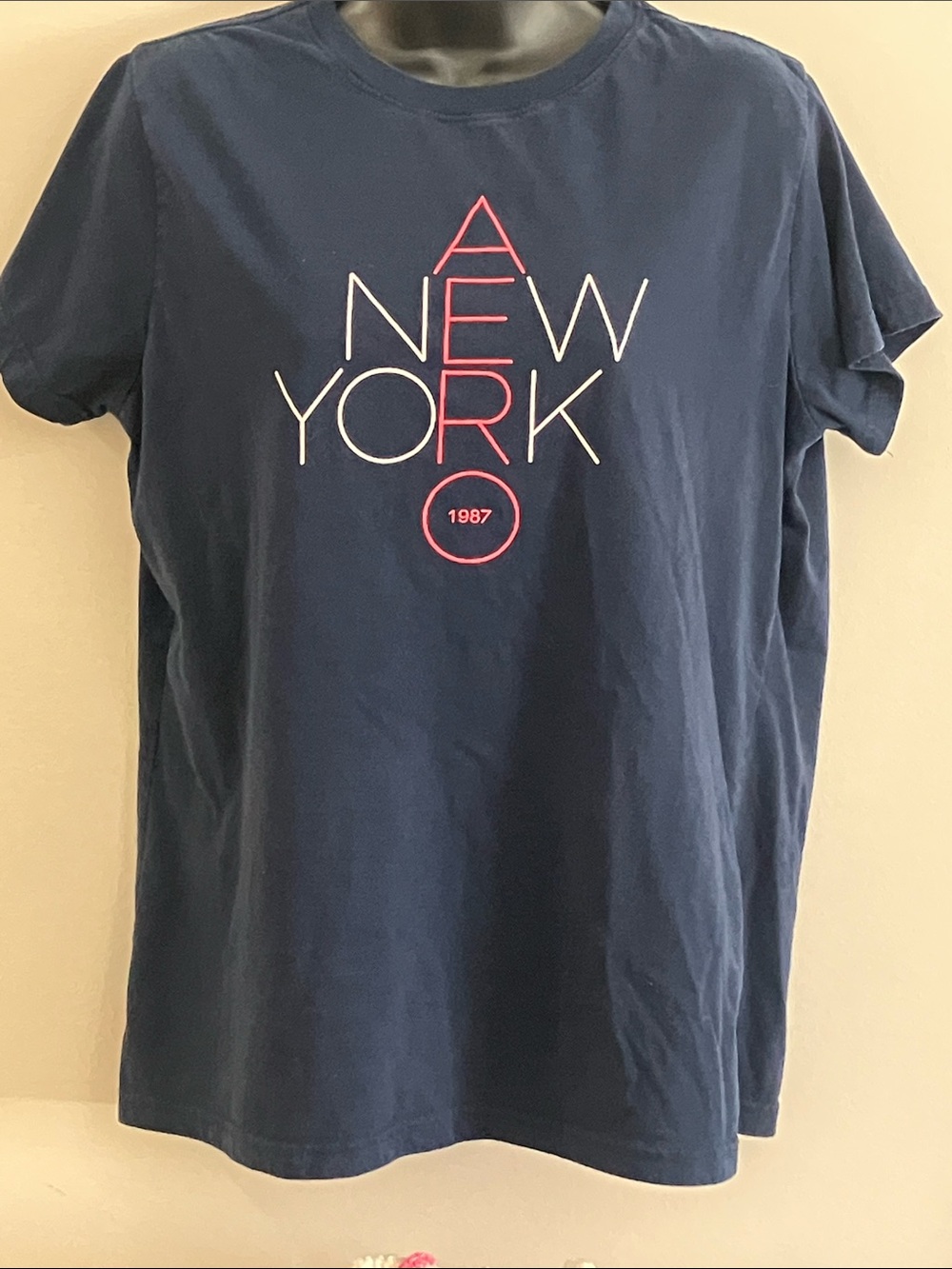 Aeropostale Navy Graphic Tee with Pink & White Accent. XL